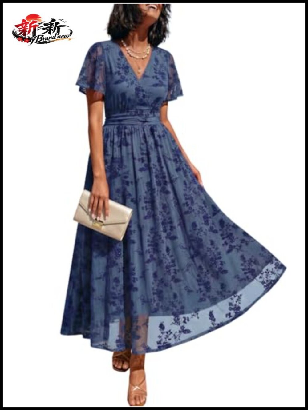 Floral Wrap Dress with Pockets for Wedding Guest Fit & Flare V-Neck 95%